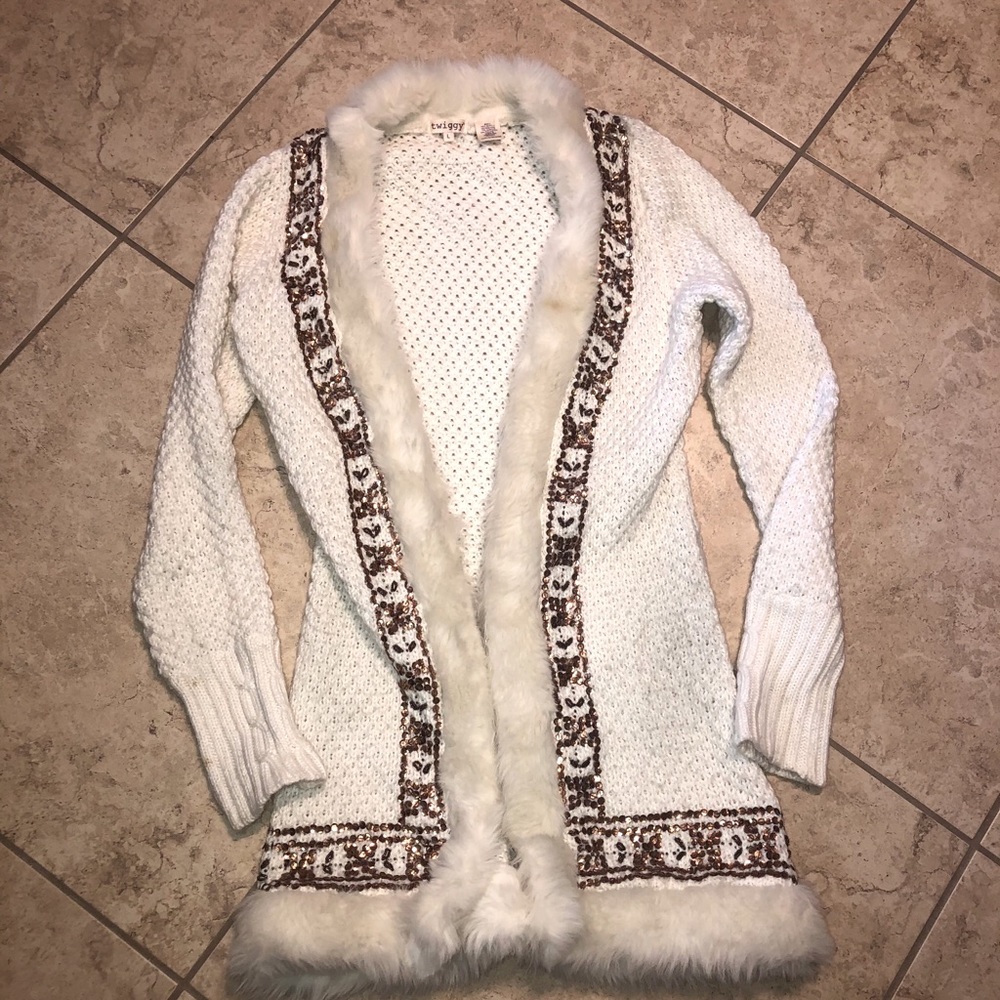 twiggy thick faux fur cardigan.